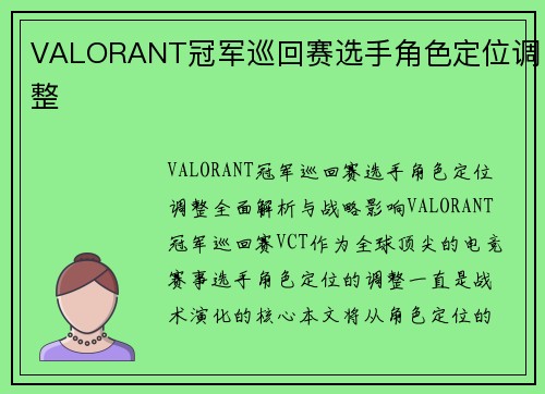 VALORANT冠军巡回赛选手角色定位调整